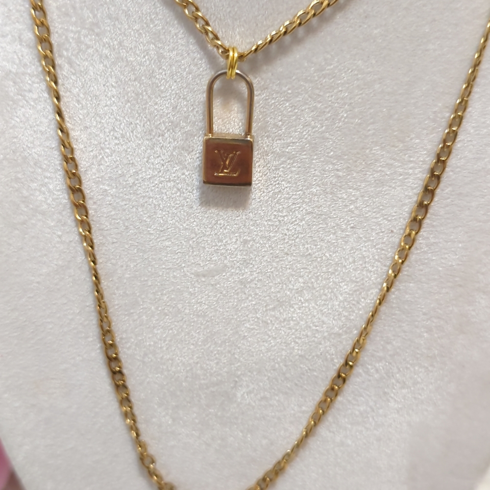 Louis Vuitton Gold Padlock Necklace Upcycled Authentic Brass/ Stainless Steel